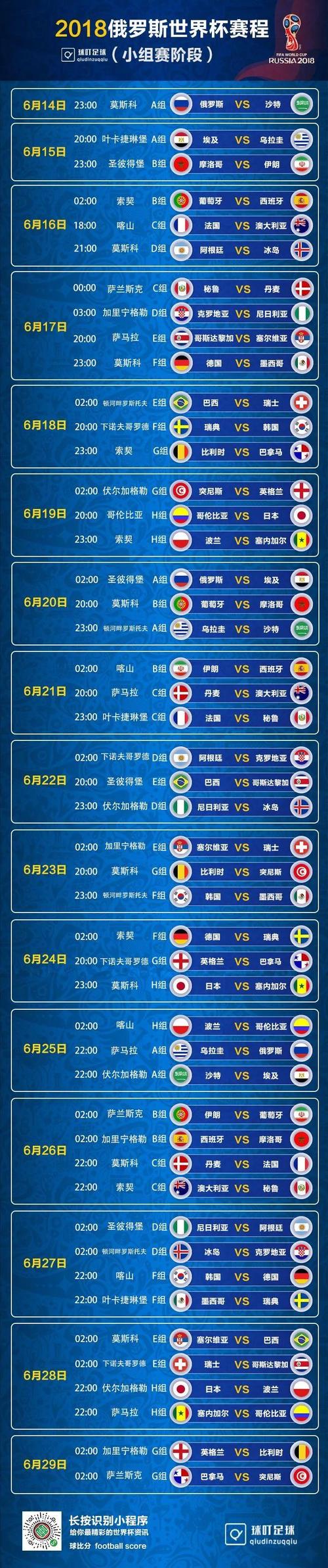 2018世界杯赛程表时间查询最新